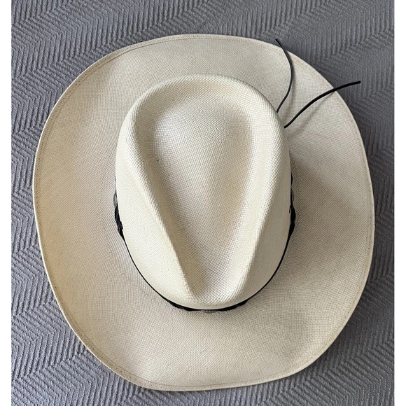 Vintage Bailey Cowboy Hat Western 7 5/8 61 Shantung Panama Straw U-Rollit USA - Picture 7 of 16